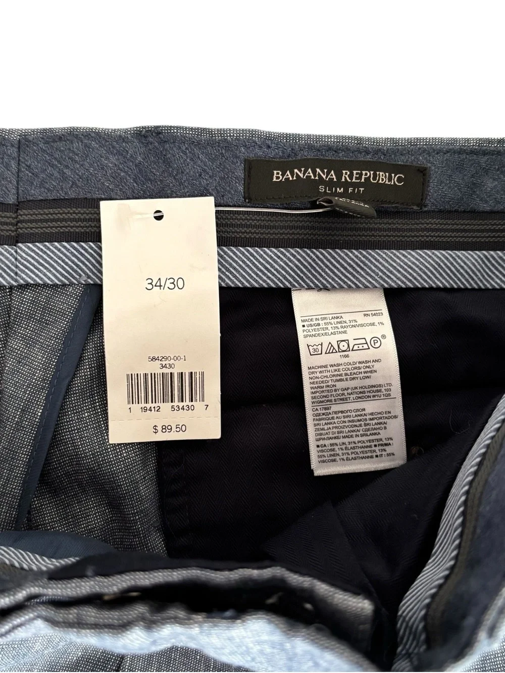 Banana Republic Men’s Blue Performance Linen Blend Pants Basket Weave Blue 34x30